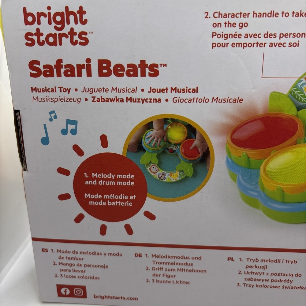 Bright Starts Safari Beats Musical Drum‎ Toy with Lights, Ages 3 Months - Picture 4 of 6